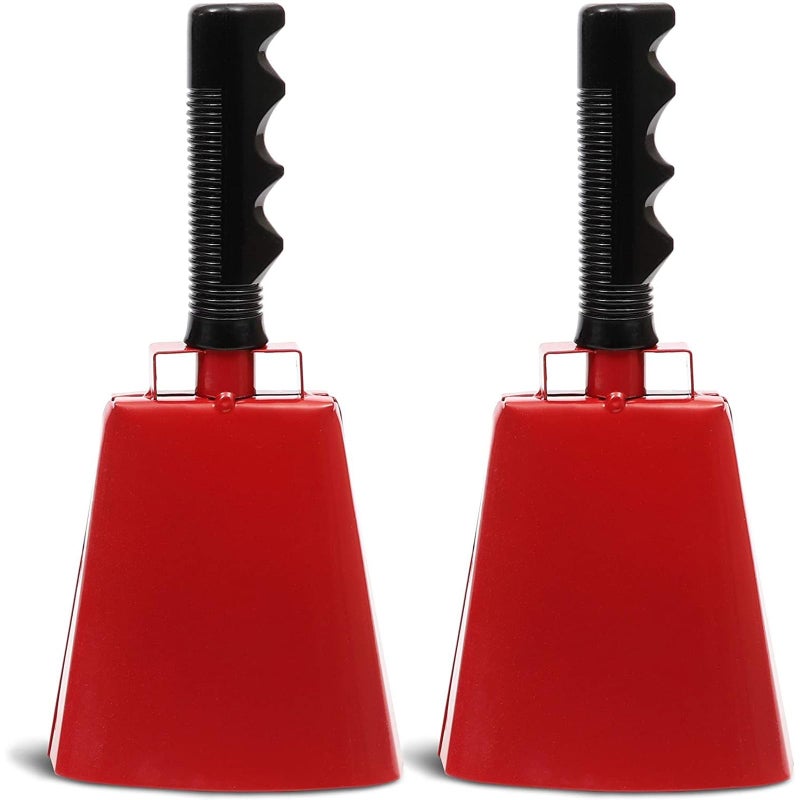 BLUE PANDA 9.5-Inch Cowbells - Stadium-Ready Red Cowbells for Sporting Events - Easy-Grip Steel Sports Noise Makers - Powerful Loud Noisemakers for Demonstrations - Pack of 2 - Image 1